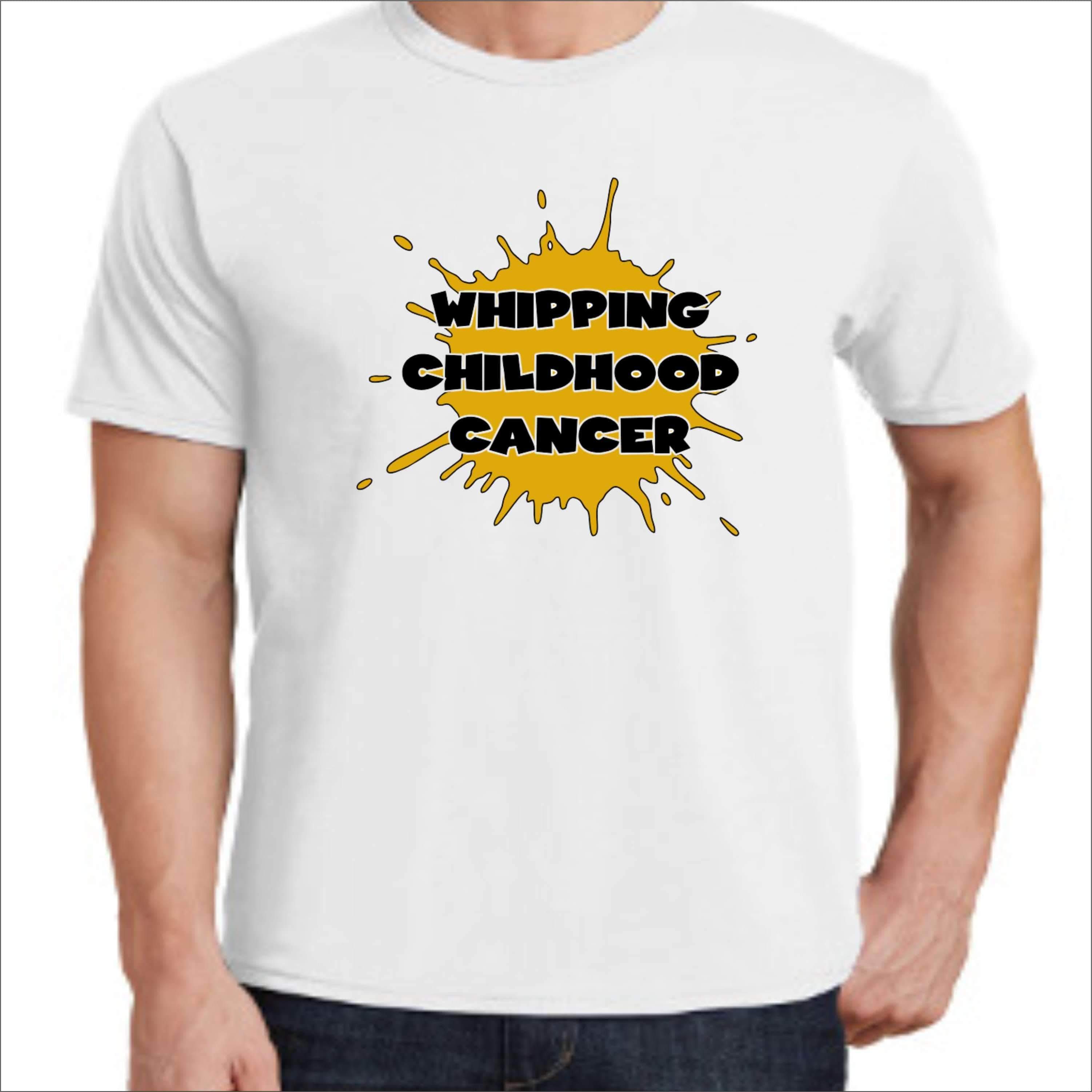 Whipping Childhood Cancer Short Sleeve Screen Printed T-Shirt VIEW ALL DESIGNS Becky's Boutique Small White 