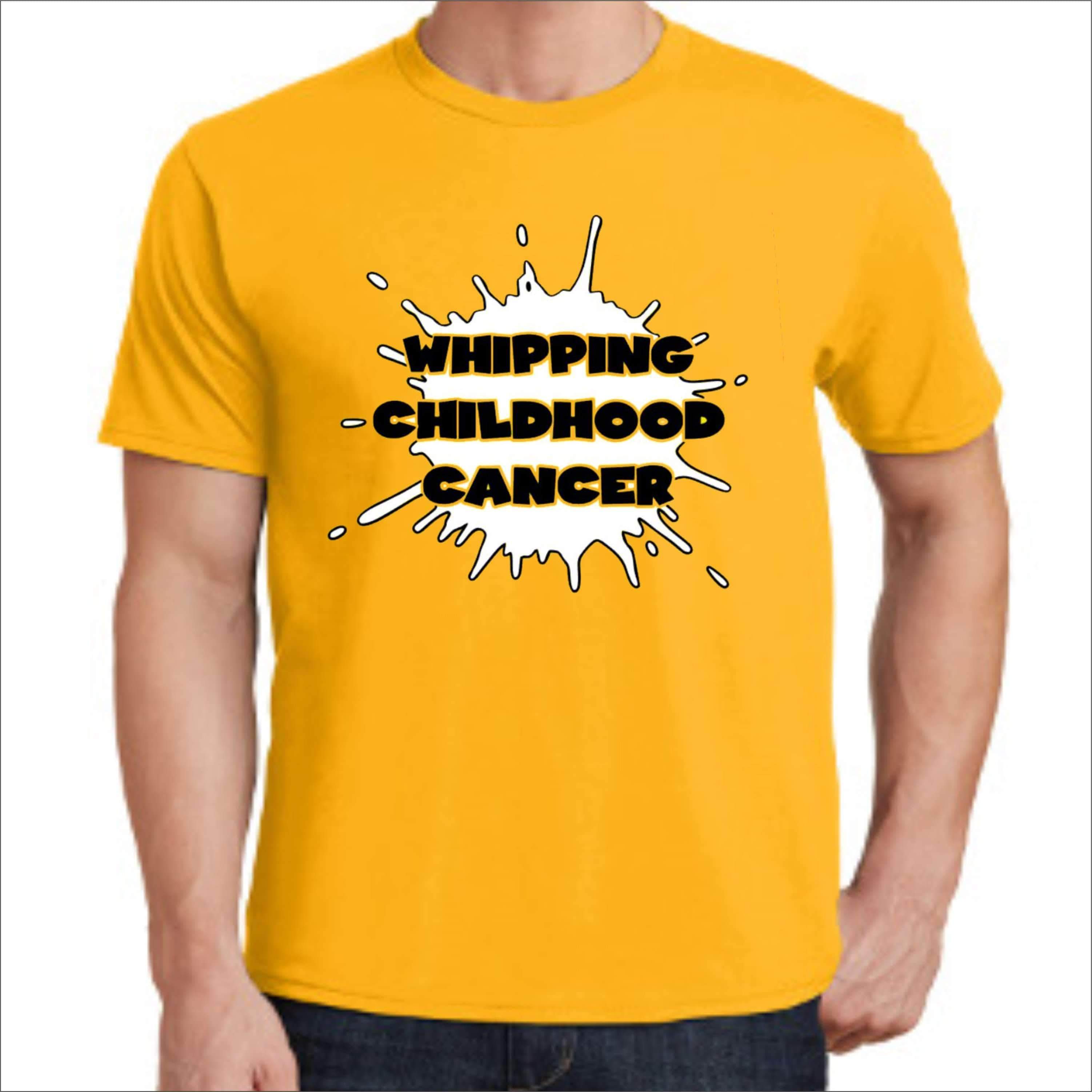 Whipping Childhood Cancer Short Sleeve Screen Printed T-Shirt VIEW ALL DESIGNS Becky's Boutique Small Yellow 