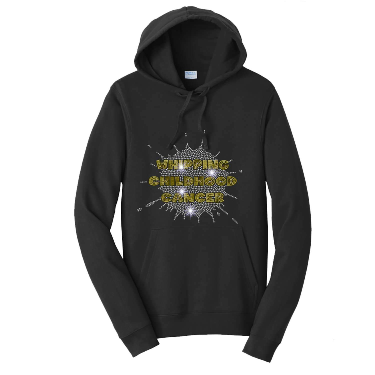 Whipping Childhood Cancer Spangle Rhinestone Bling- Hoodie VIEW ALL DESIGNS Becky's Boutique Extra Small 