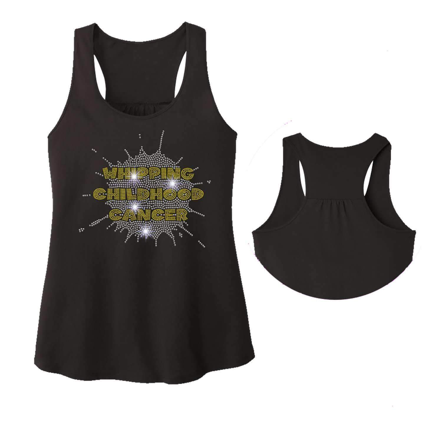 Whipping Childhood Cancer Spangle Rhinestone Bling- Womens Tank VIEW ALL DESIGNS Becky's Boutique Extra Small 